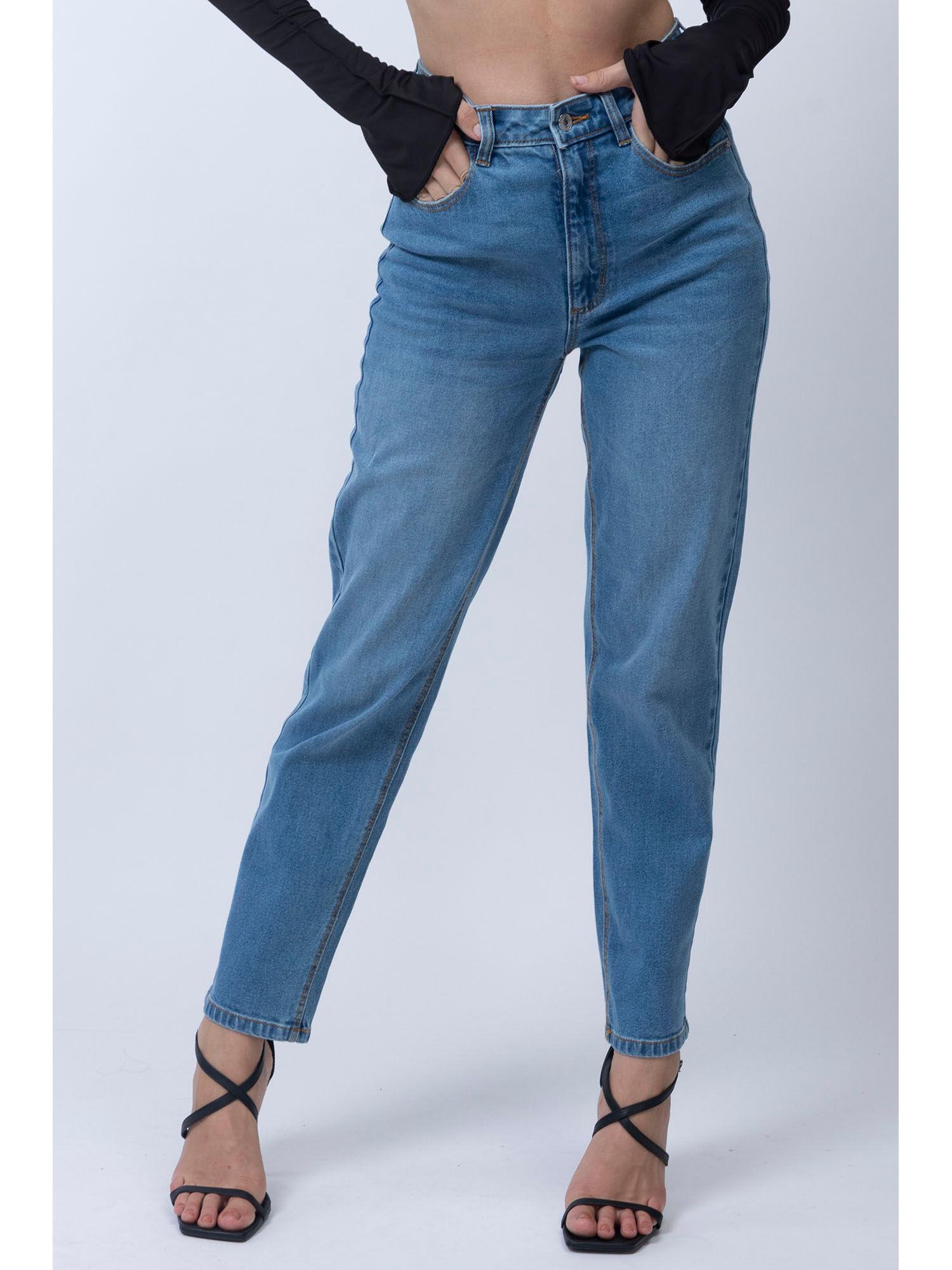 women medium blue high rise mom jeans