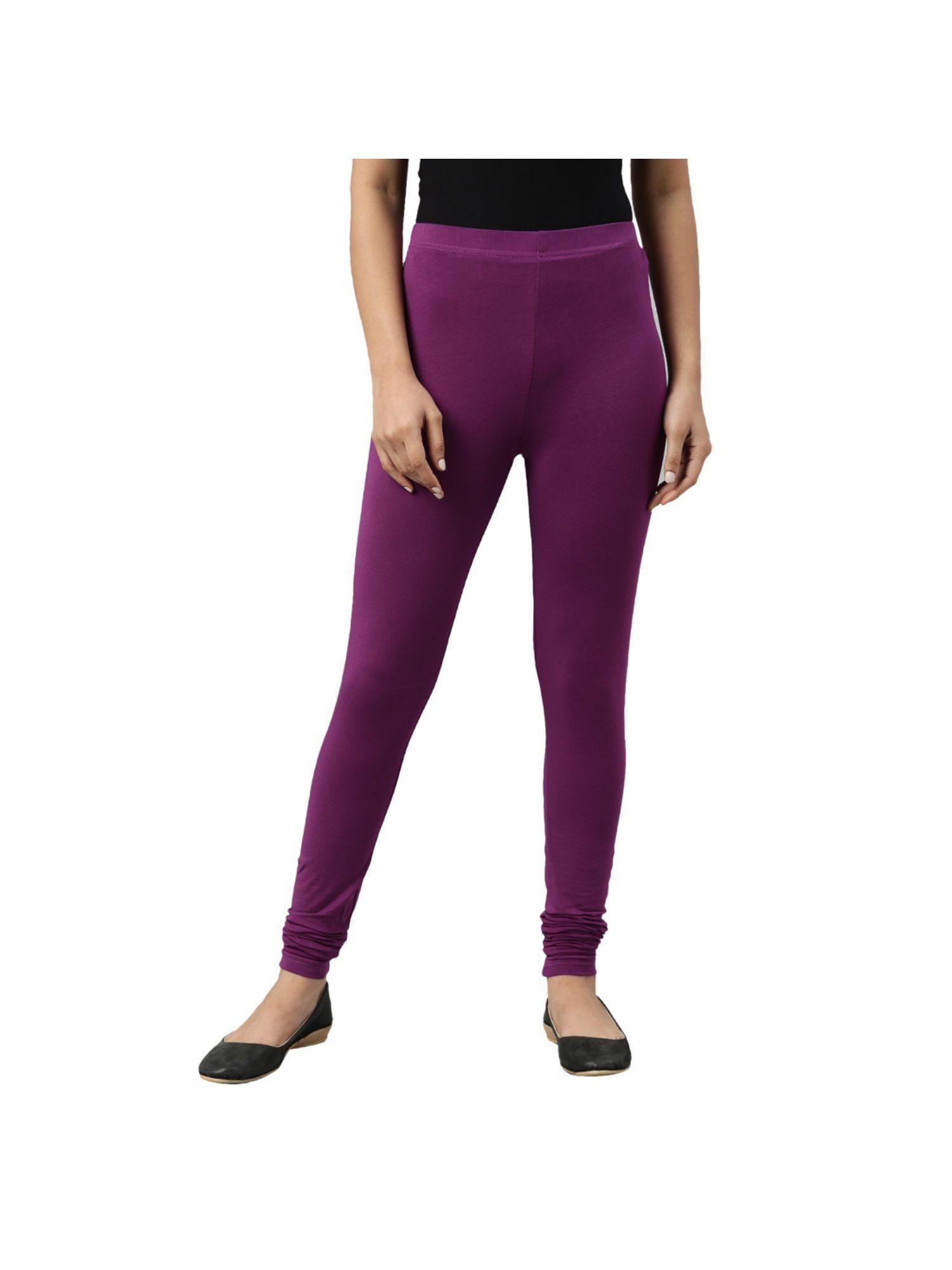 women medium purple cotton churidar leggings