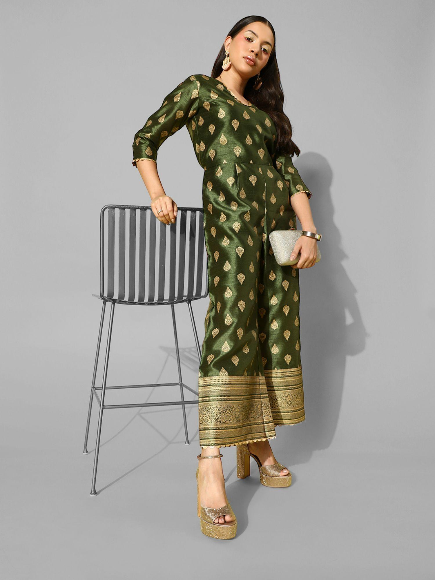 women mehandi printed basic jumpsuit