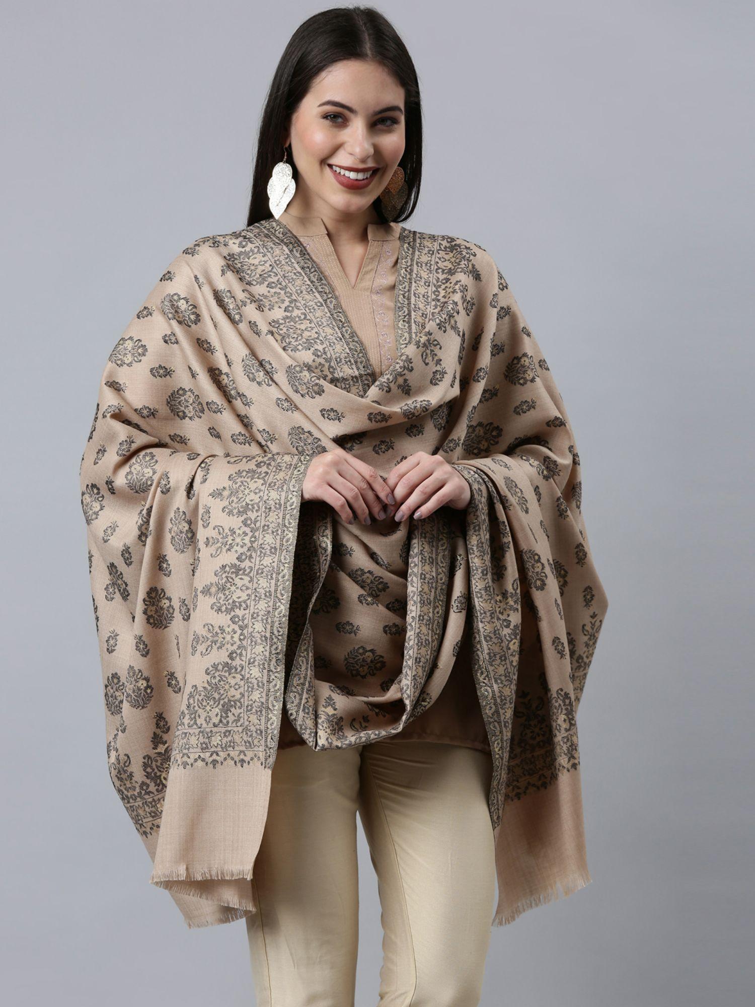 women melange beige kaani wool shawl