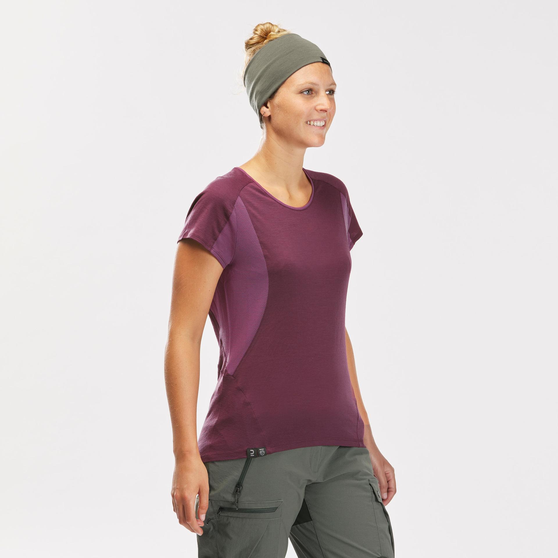 women merino wool half sleeve super soft t-shirt bright damson - ts500