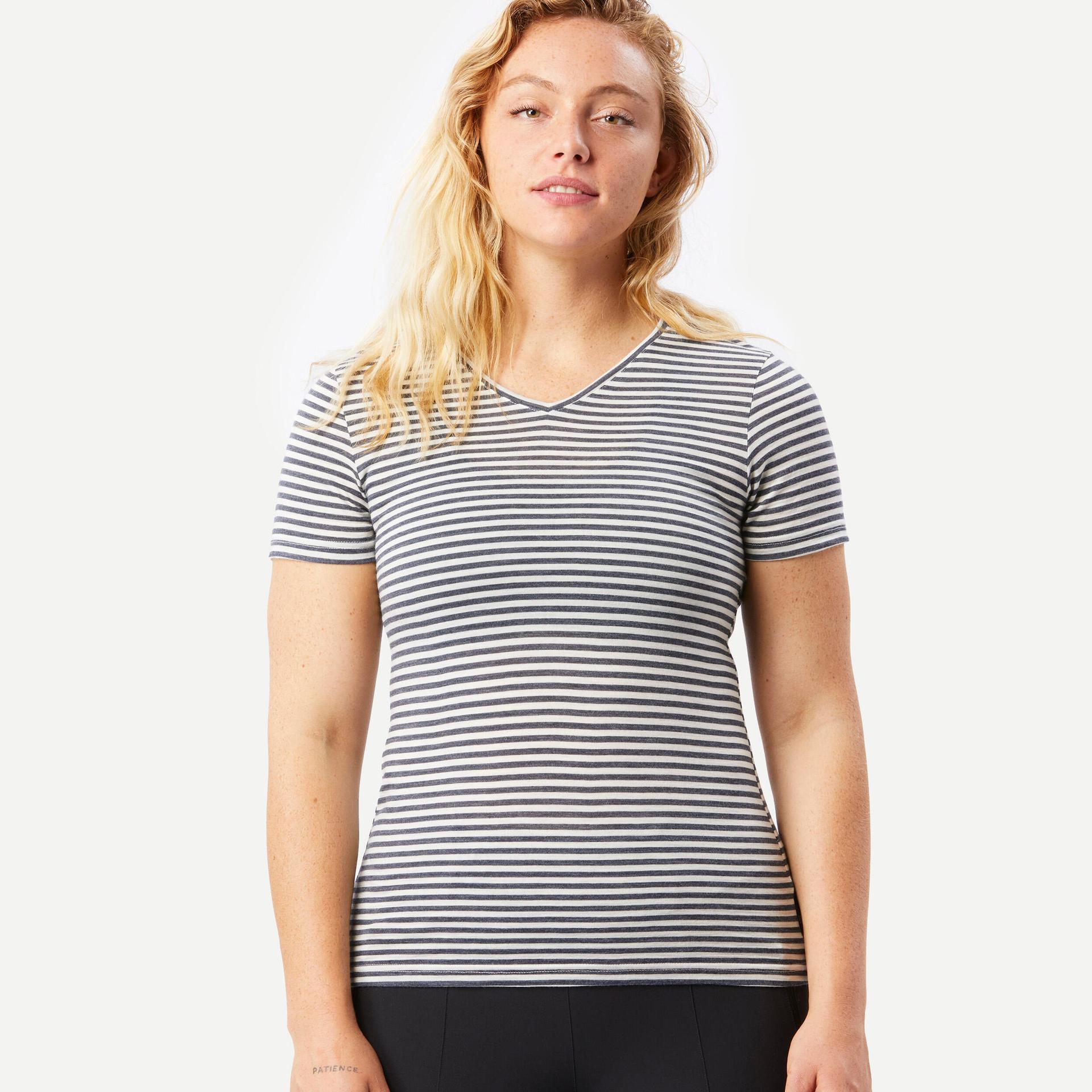 women merino wool half sleeve t-shirt white blue - travel 500