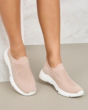 women mesh pattern slip-on running shoes