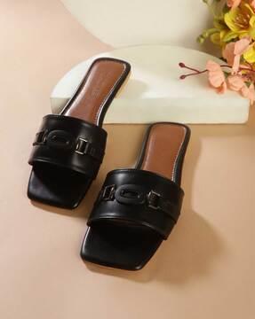 women metal accent slip-on sandals