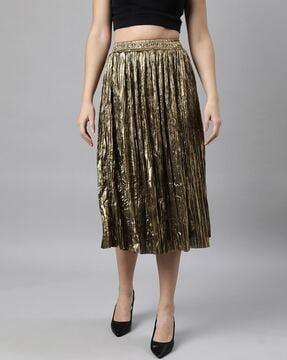 women metallic flared skirt