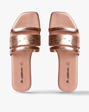 women metallic slip-on flat sandals