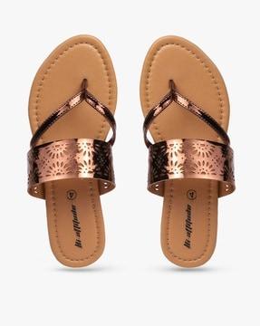 women metallic strap flat sandals
