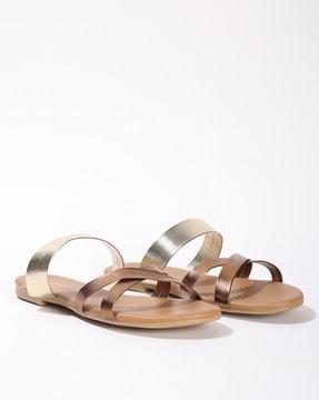 women metallic strappy flat sandals