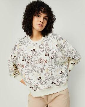 women micky mouse print regular fit round-neck sweatshirt