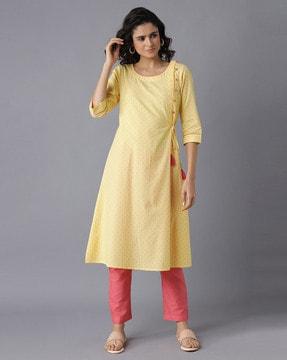 women micro print a-line kurta & pants