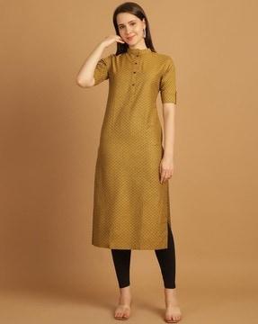 women micro print cotton straight kurta