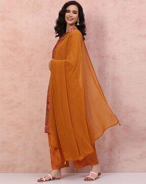 women micro print dupatta with tassels