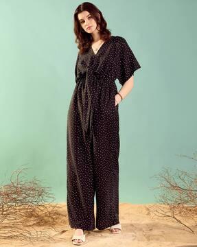 women micro print jumpsuit with insert pockets