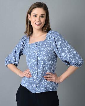 women micro print relaxed fit top