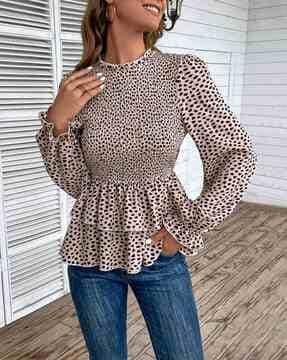 women micro print relaxed fit top