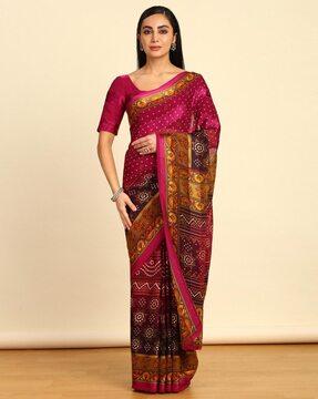 women micro print saree with contrast border