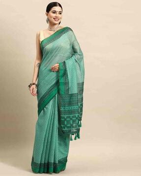 women micro print saree with tassels