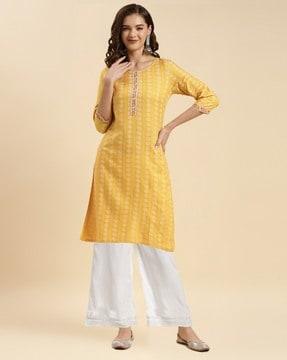 women micro print straight kurta set