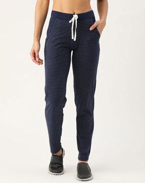 women micro print straight track pants with insert pockets