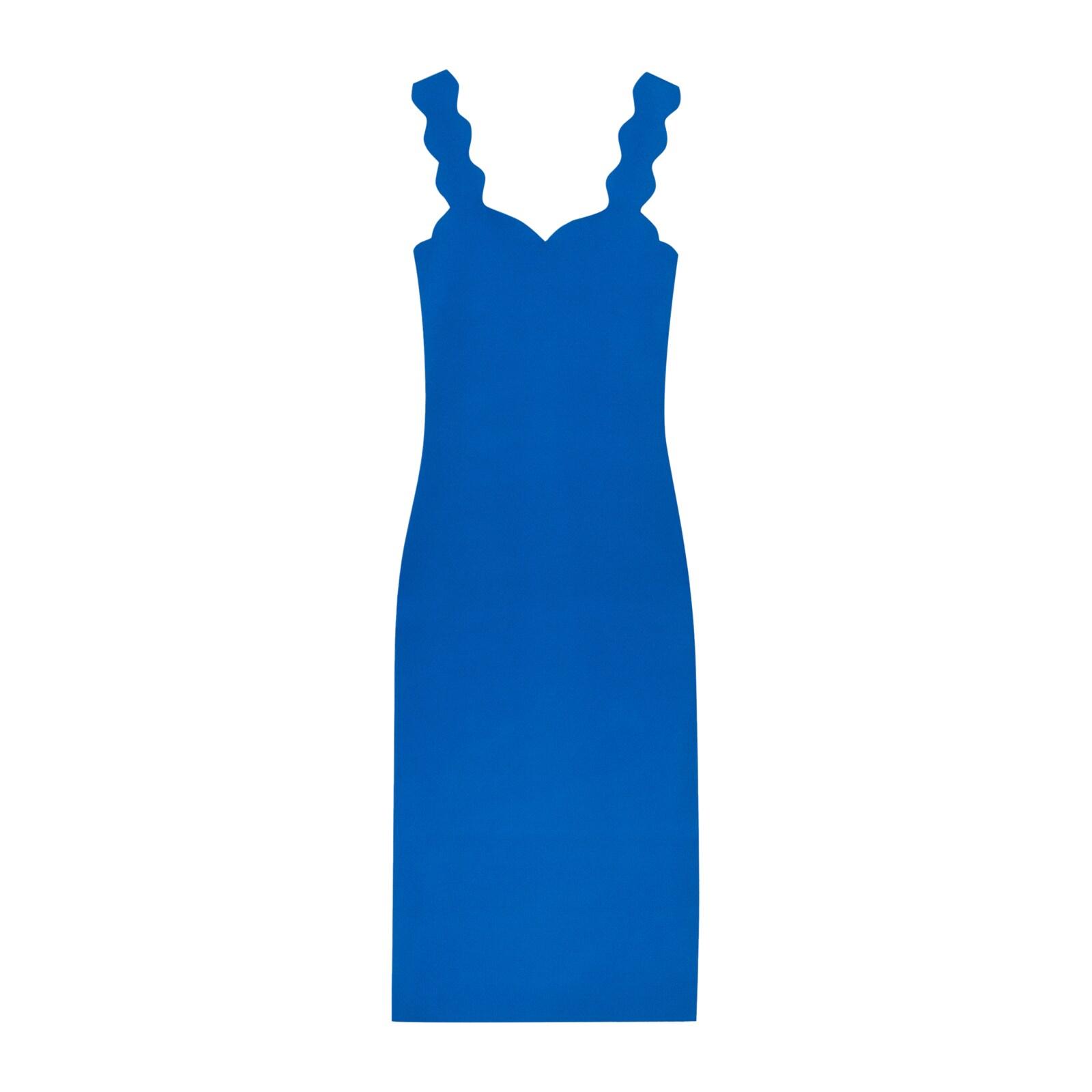 women mid-blue scallop detail midi knit dress