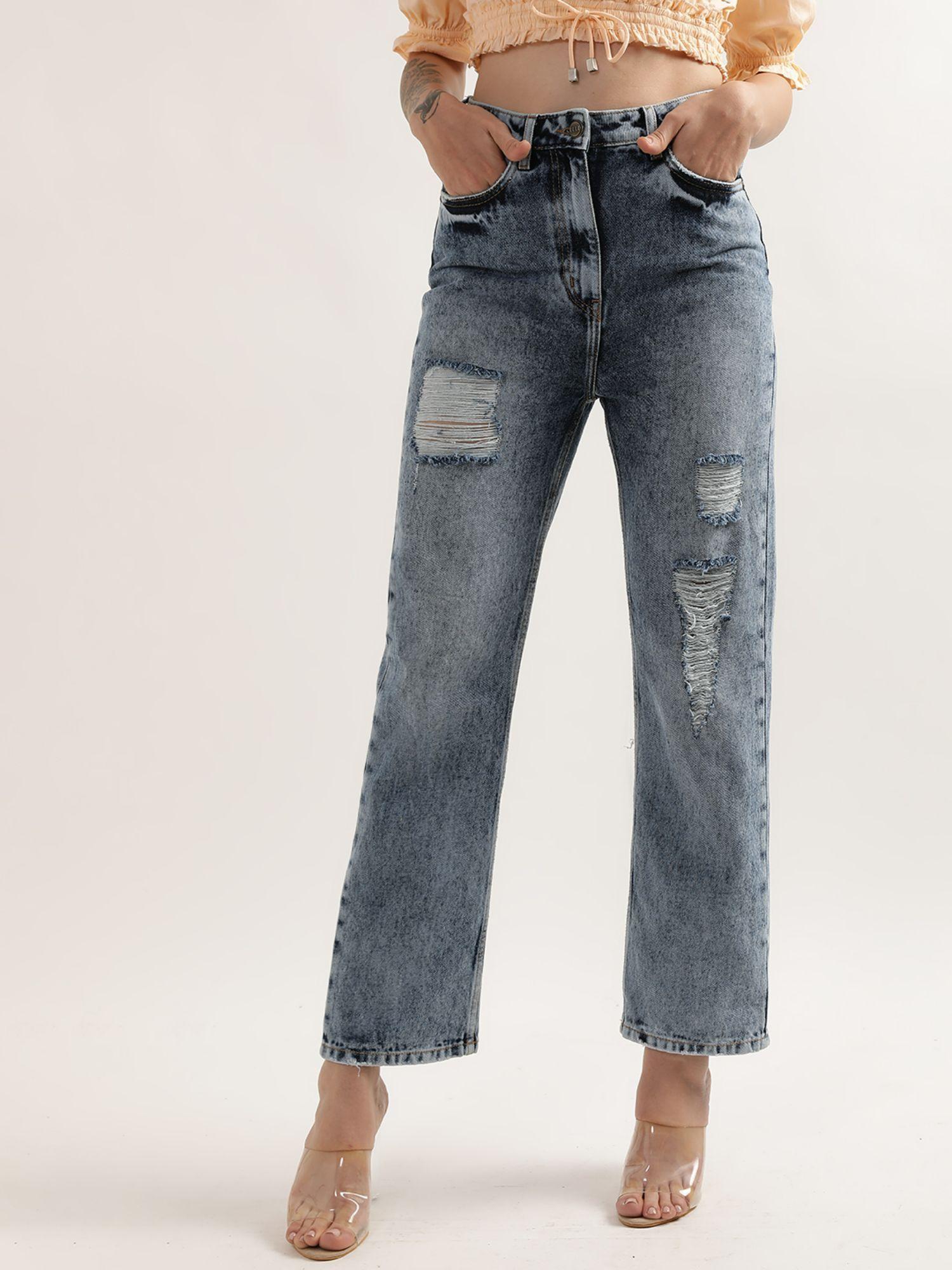 women mid blue solid jeans