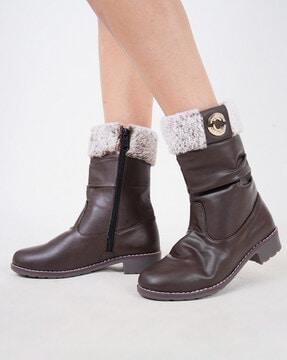 women mid-calf heeled boots with zip closure