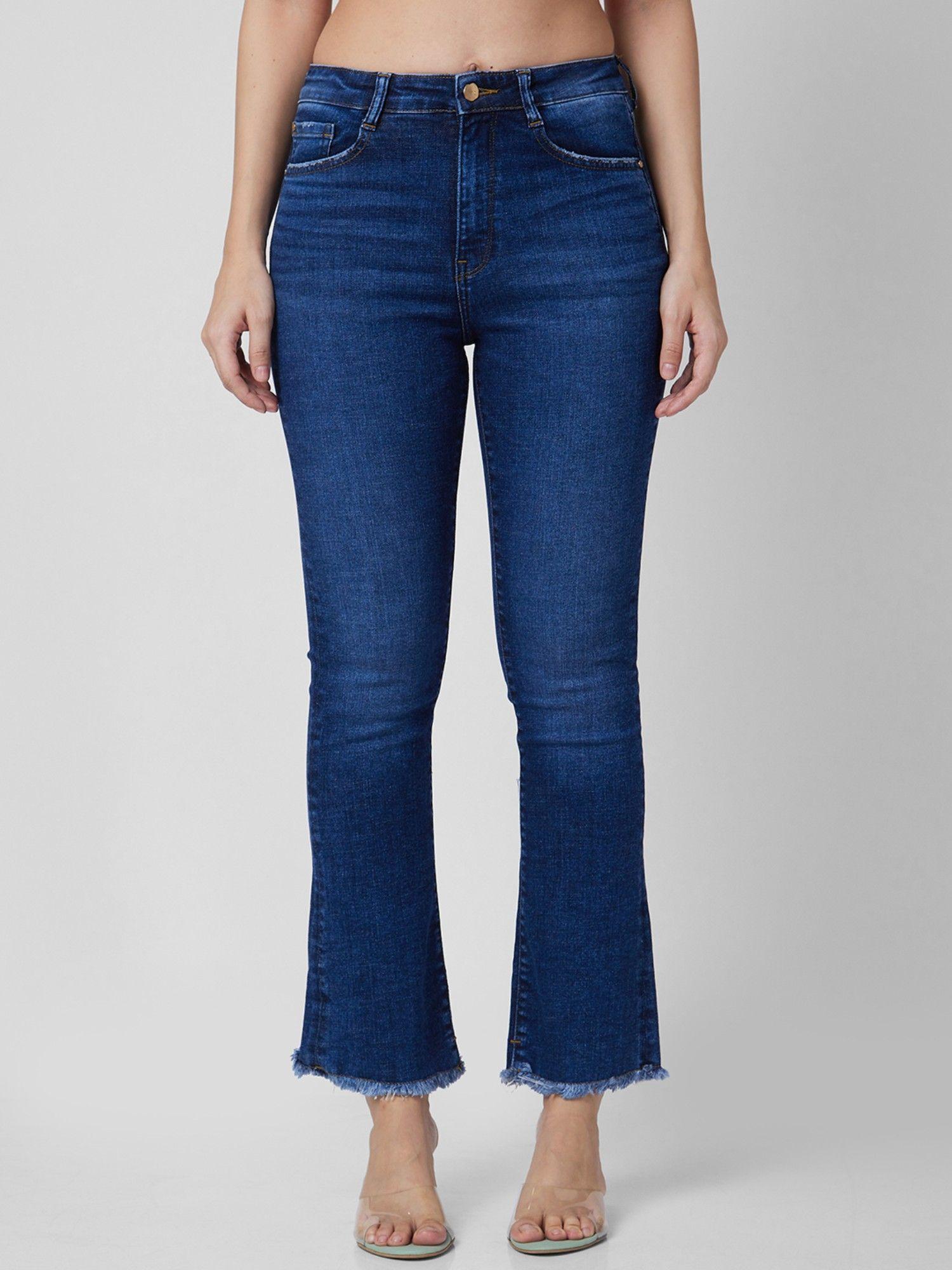 women mid rise bootcut fit blue jeans