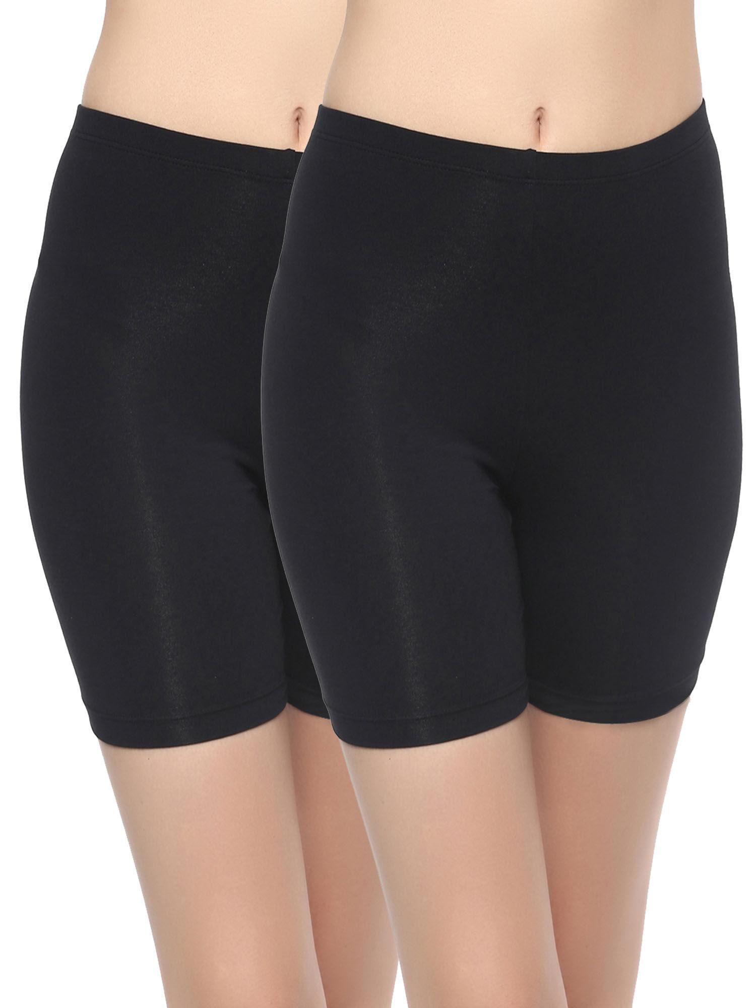 women mid rise breathable cotton spandex knee length cycling shorts (pack of 2)