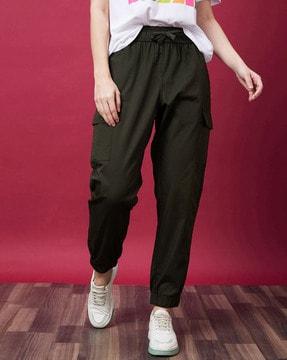 women mid-rise elasticated drawstring waist cargo joggers