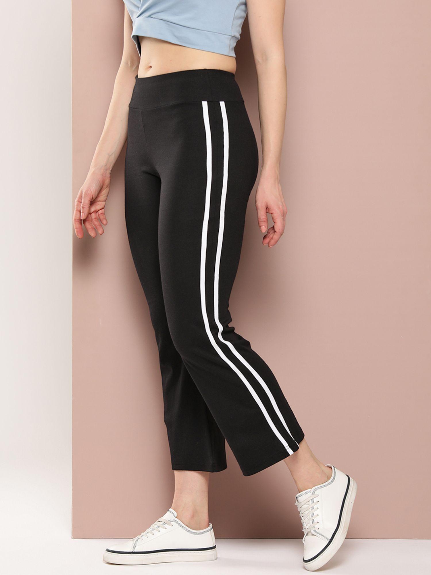 women mid rise flared pure cotton black track pant