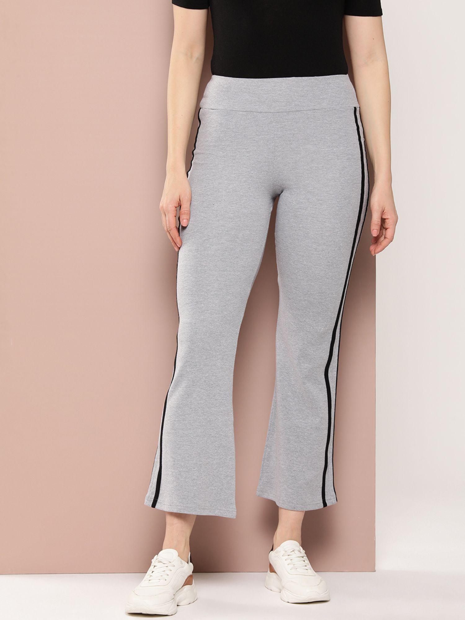 women mid rise flared pure cotton grey track pant