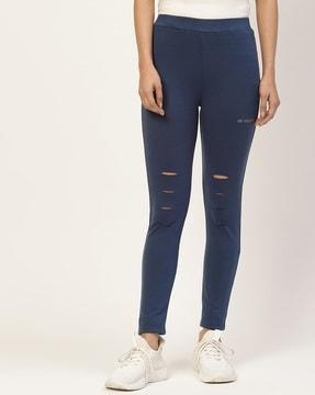 women mid-rise jeggings with elasticated waist