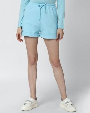 women mid-rise knit shorts with drawstring waist