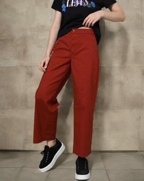 women mid-rise loose tapered fit trousers