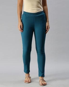 women mid-rise pants with elasticated waist