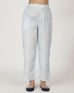 women mid-rise pants with elasticated waist