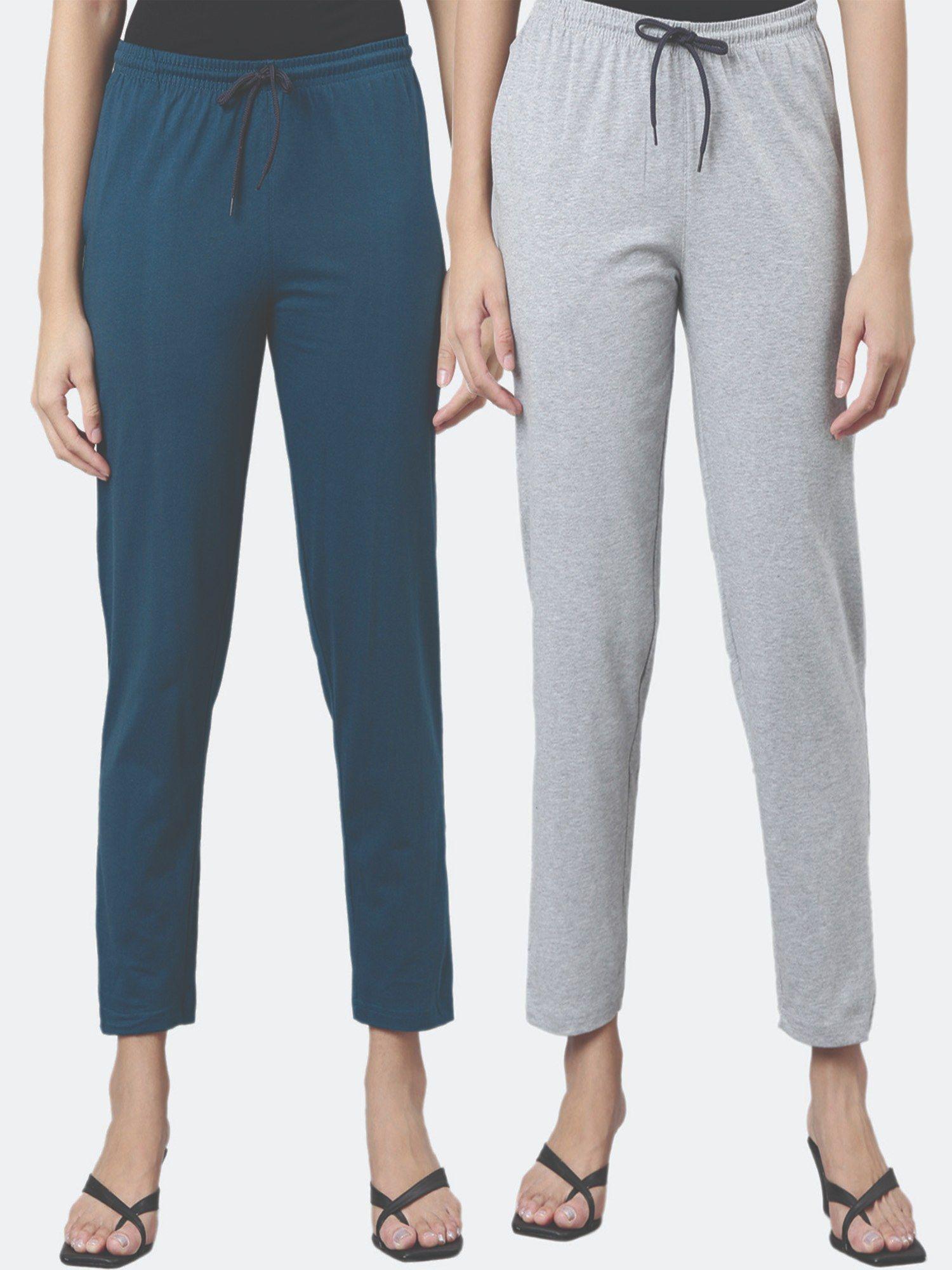 women mid-rise pure cotton lounge pants (pack of 2)