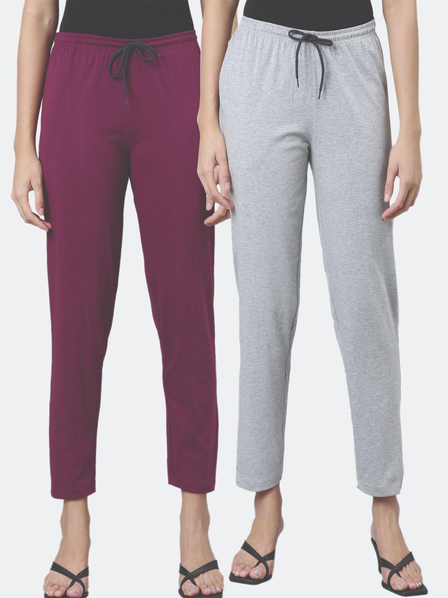 women mid-rise pure cotton lounge pants (pack of 2)