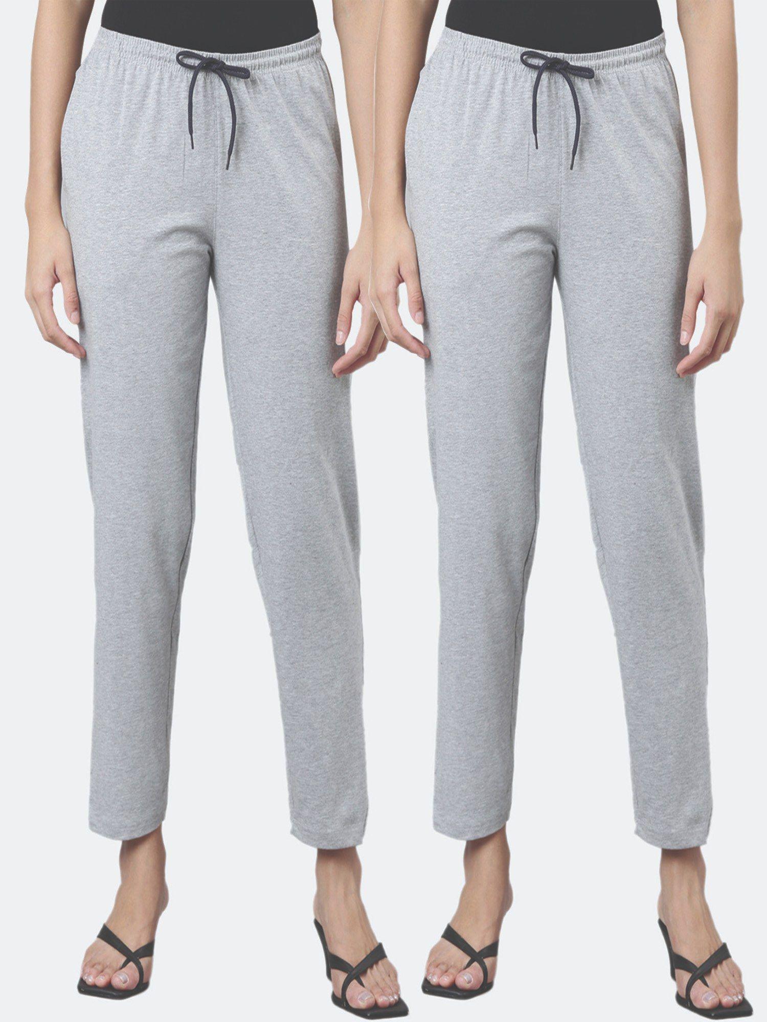 women mid-rise pure cotton lounge pants (pack of 2)