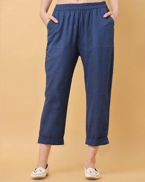 women mid-rise relaxed fit trousers