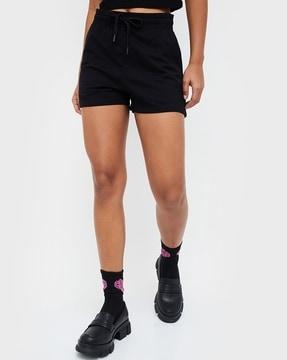 women mid-rise shorts with drawstring waist
