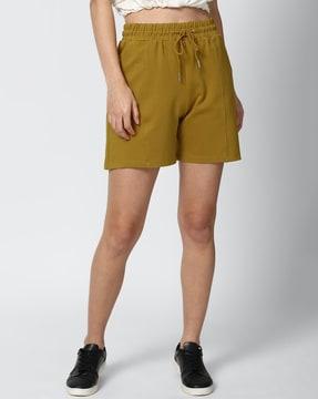 women mid-rise shorts with elasticated drawstring waist