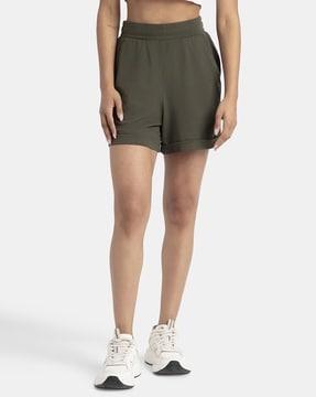 women mid-rise shorts with elasticated waist