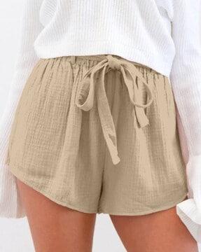 women mid-rise shorts with waist tie-up