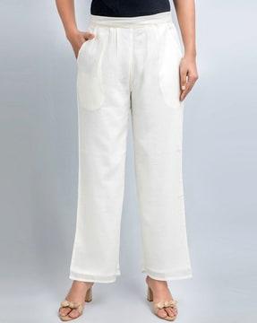 women mid rise straight fit pants