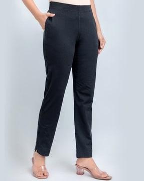 women mid rise straight fit pants