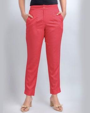 women mid rise straight fit pants