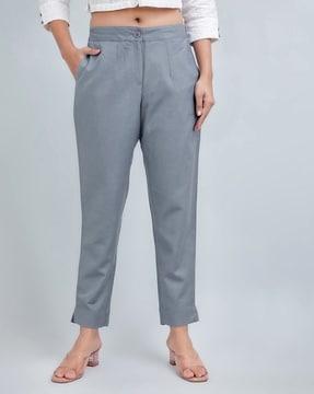 women mid rise straight fit trousers