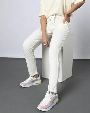 women mid-rise straight track pants with insert pockets