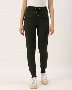 women mid-rise track pants with drawstring waistband